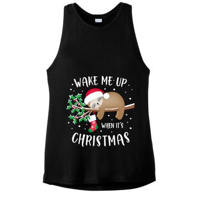 Wake Me Up When ItS Christmas Cute Sloth Gift Ladies PosiCharge Tri-Blend Wicking Tank