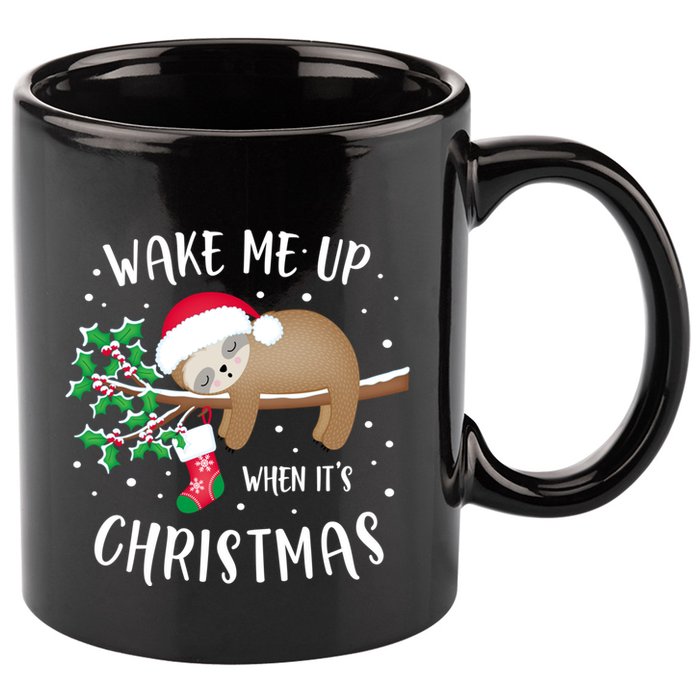 Wake Me Up When ItS Christmas Cute Sloth Gift 11oz C Handle Ceramic Mug