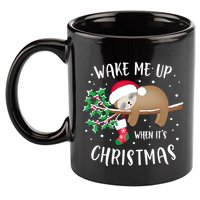 Wake Me Up When ItS Christmas Cute Sloth Gift 11oz C Handle Ceramic Mug