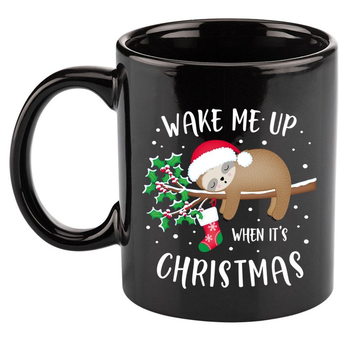 Wake Me Up When ItS Christmas Cute Sloth Gift 11oz C Handle Ceramic Mug