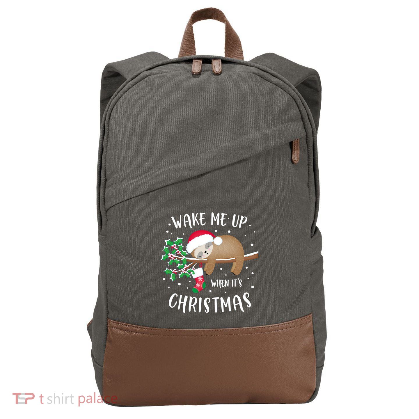 Wake Me Up When ItS Christmas Cute Sloth Gift Cotton Canvas Backpack