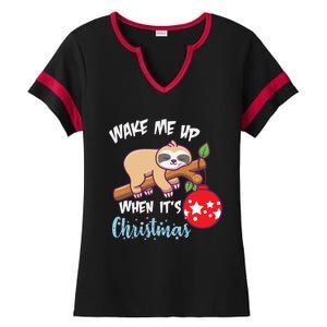 Wake Me Up When ItS Christmas Lazy Tired Sleeping Sloth Gift Ladies Halftime Notch Neck Tee