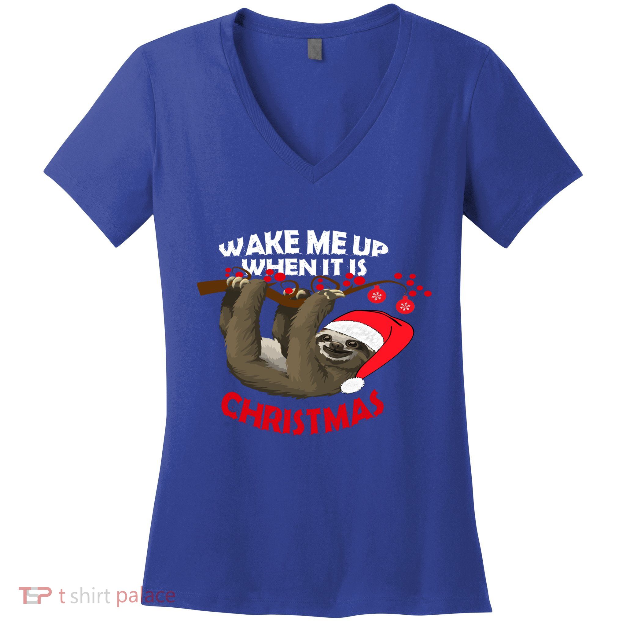 Wake Me Up When ItS Christmas Cute Sloth Design Features Cute Gift Women's V-Neck T-Shirt