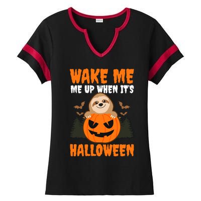 Wake Me Up When It's Design Halloween Sloth Gift Ladies Halftime Notch Neck Tee