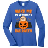 Wake Me Up When It's Design Halloween Sloth Gift Ladies Long Sleeve Shirt