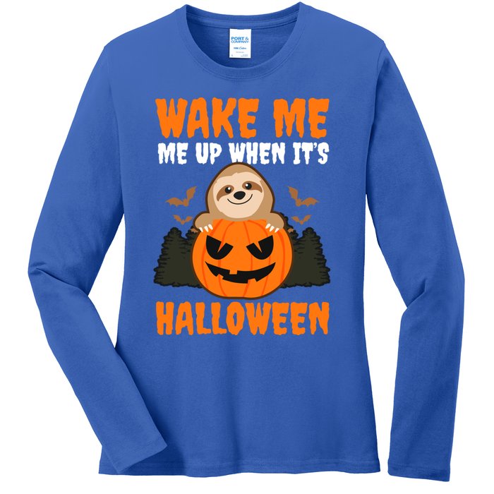 Wake Me Up When It's Design Halloween Sloth Gift Ladies Long Sleeve Shirt