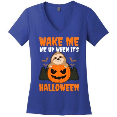 Wake Me Up When It's Design Halloween Sloth Gift Women's V-Neck T-Shirt