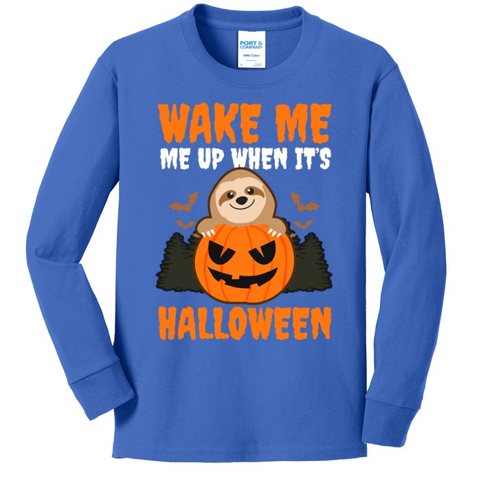 Wake Me Up When It's Design Halloween Sloth Gift Kids Long Sleeve Shirt