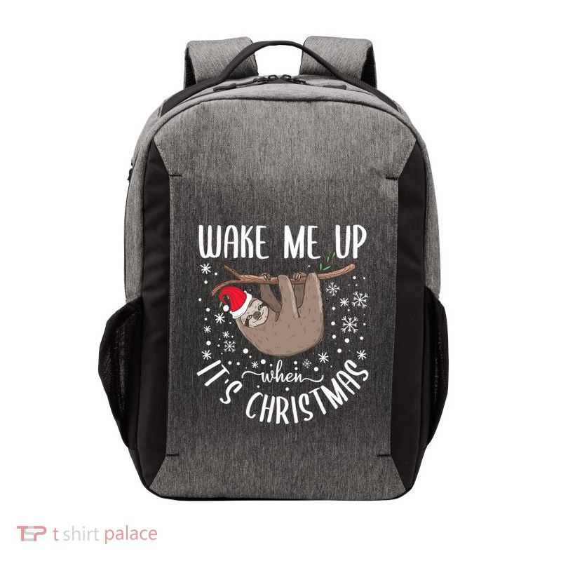 Wake Me Up When ItS Christmas Funny Sloth Xmas Gift Vector Backpack