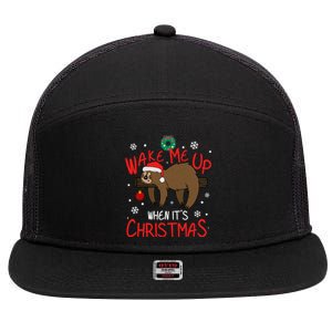 Wake Me Up When ItS Christmas Holiday Sloth Xmas Gift Great Gift 7 Panel Mesh Trucker Snapback Hat