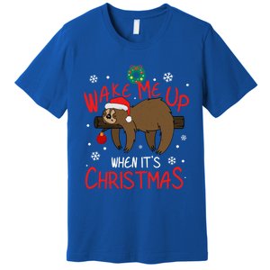 Wake Me Up When ItS Christmas Holiday Sloth Xmas Gift Great Gift Premium T-Shirt