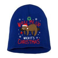 Wake Me Up When ItS Christmas Holiday Sloth Xmas Gift Great Gift Short Acrylic Beanie