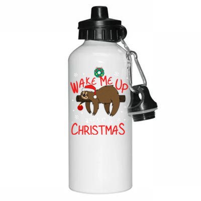 Wake Me Up When ItS Christmas Holiday Sloth Xmas Gift Great Gift Aluminum Water Bottle