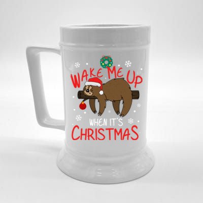 Wake Me Up When ItS Christmas Holiday Sloth Xmas Gift Great Gift Beer Stein