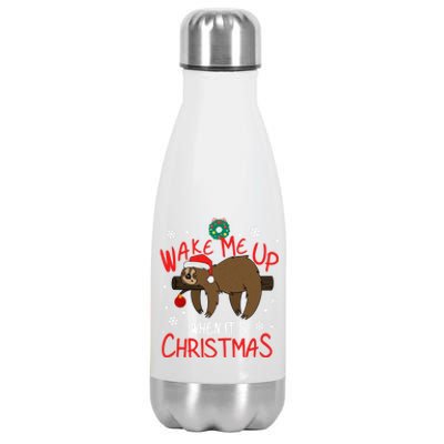 Wake Me Up When ItS Christmas Holiday Sloth Xmas Gift Great Gift Stainless Steel Insulated Water Bottle