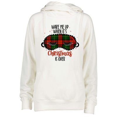 Wake Me Up When ItS Christmas Sleep Mask Buffalo Red Plaid Funny Gift Womens Funnel Neck Pullover Hood