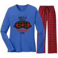 Wake Me Up When ItS Christmas Sleep Mask Buffalo Red Plaid Funny Gift Women's Long Sleeve Flannel Pajama Set 