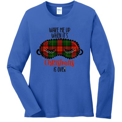 Wake Me Up When ItS Christmas Sleep Mask Buffalo Red Plaid Funny Gift Ladies Long Sleeve Shirt