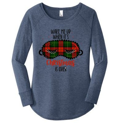 Wake Me Up When ItS Christmas Sleep Mask Buffalo Red Plaid Funny Gift Women's Perfect Tri Tunic Long Sleeve Shirt