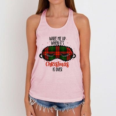 Wake Me Up When ItS Christmas Sleep Mask Buffalo Red Plaid Funny Gift Women's Knotted Racerback Tank