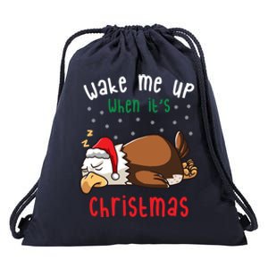 Wake Me Up When ItS Christmas Sleeping Bald Eagle Sleep Nap Meaningful Gift Drawstring Bag