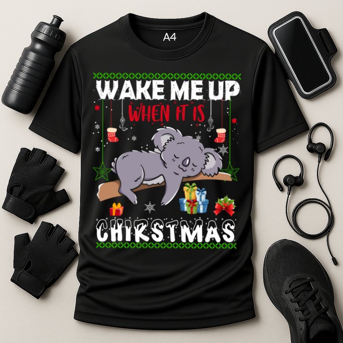 Wake Me Up When It's Christmas Koala Lover Xmas Funny Gift Cooling Performance Crew T-Shirt