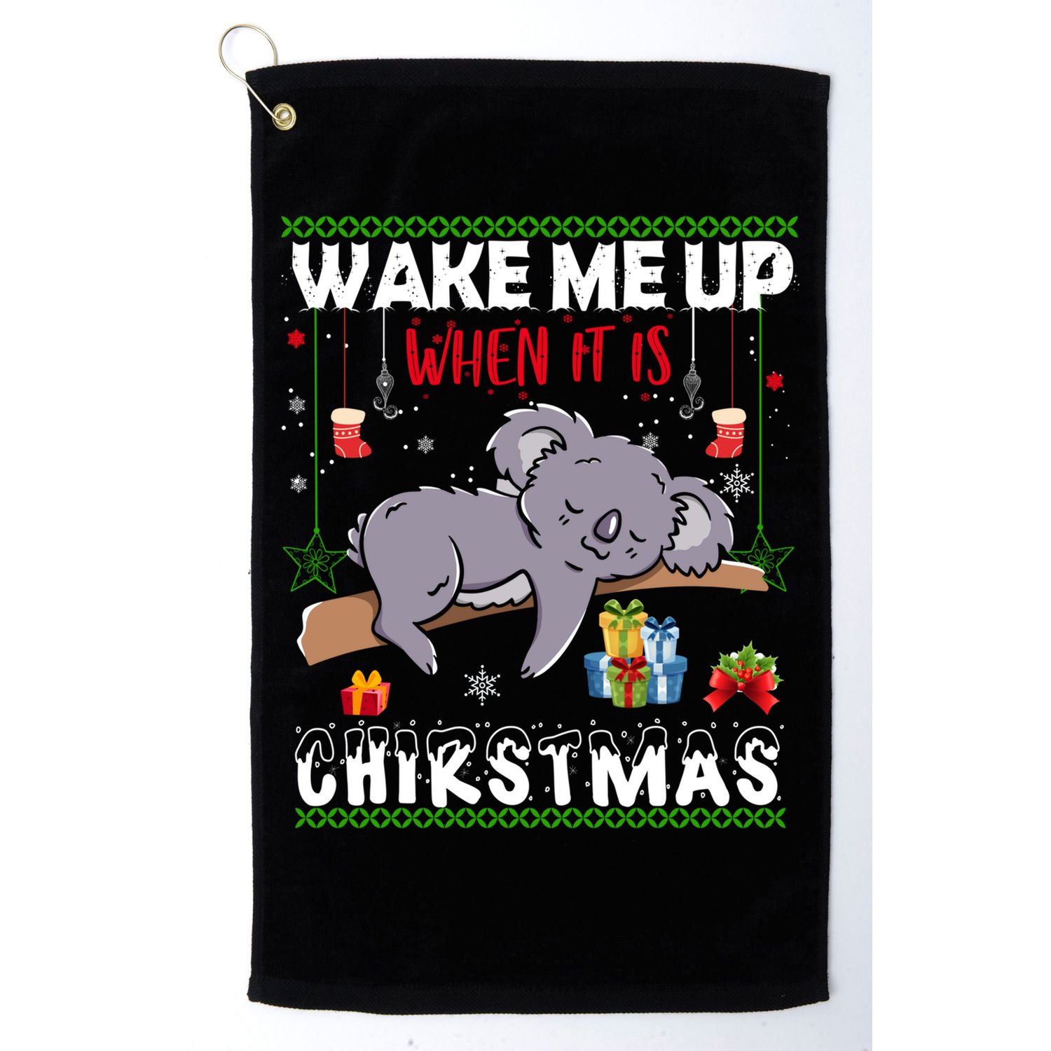 Wake Me Up When It's Christmas Koala Lover Xmas Funny Gift Golf Towel