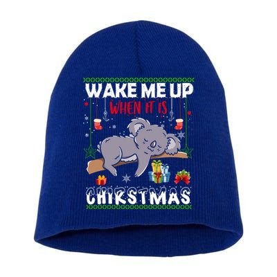 Wake Me Up When It's Christmas Koala Lover Xmas Funny Gift Short Acrylic Beanie
