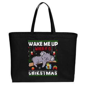 Wake Me Up When It's Christmas Koala Lover Xmas Funny Gift Cotton Canvas Jumbo Tote