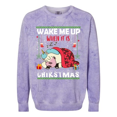 Wake Me Up When It's Christmas Unicorn Sleep Lover Xmas Gift Colorblast Crewneck Sweatshirt