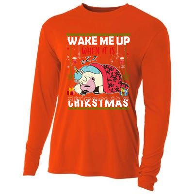 Wake Me Up When It's Christmas Unicorn Sleep Lover Xmas Gift Cooling Performance Long Sleeve Crew