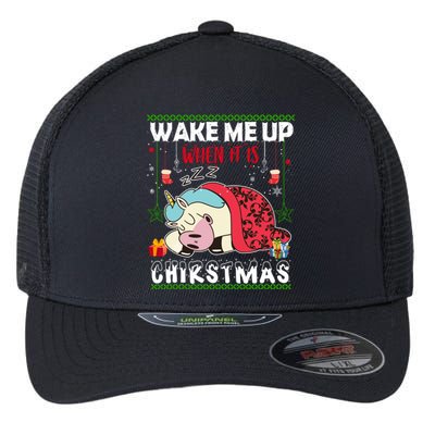 Wake Me Up When It's Christmas Unicorn Sleep Lover Xmas Gift Flexfit Unipanel Trucker Cap