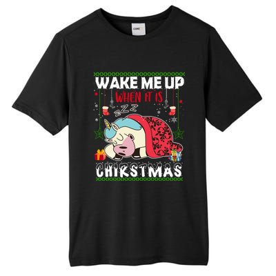 Wake Me Up When It's Christmas Unicorn Sleep Lover Xmas Gift Tall Fusion ChromaSoft Performance T-Shirt