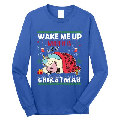 Wake Me Up When It's Christmas Unicorn Sleep Lover Xmas Gift Long Sleeve Shirt