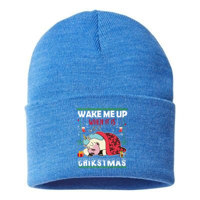 Wake Me Up When It's Christmas Unicorn Sleep Lover Xmas Gift Sustainable Knit Beanie