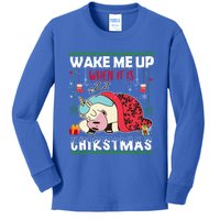 Wake Me Up When It's Christmas Unicorn Sleep Lover Xmas Gift Kids Long Sleeve Shirt