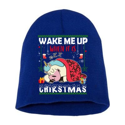 Wake Me Up When It's Christmas Unicorn Sleep Lover Xmas Gift Short Acrylic Beanie