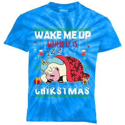 Wake Me Up When It's Christmas Unicorn Sleep Lover Xmas Gift Kids Tie-Dye T-Shirt