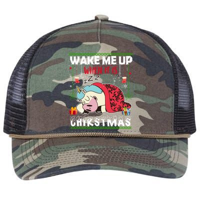 Wake Me Up When It's Christmas Unicorn Sleep Lover Xmas Gift Retro Rope Trucker Hat Cap