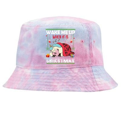 Wake Me Up When It's Christmas Unicorn Sleep Lover Xmas Gift Tie-Dyed Bucket Hat