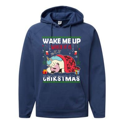 Wake Me Up When It's Christmas Unicorn Sleep Lover Xmas Gift Performance Fleece Hoodie