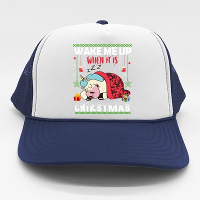 Wake Me Up When It's Christmas Unicorn Sleep Lover Xmas Gift Trucker Hat