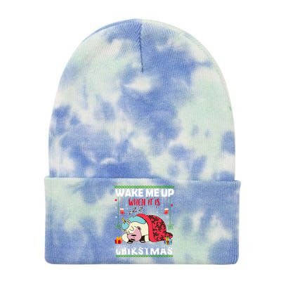 Wake Me Up When It's Christmas Unicorn Sleep Lover Xmas Gift Tie Dye 12in Knit Beanie