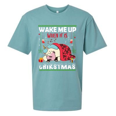 Wake Me Up When It's Christmas Unicorn Sleep Lover Xmas Gift Sueded Cloud Jersey T-Shirt