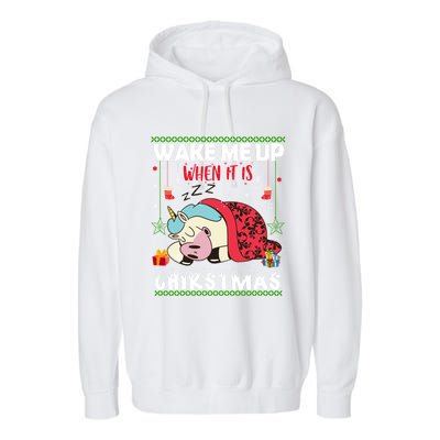 Wake Me Up When It's Christmas Unicorn Sleep Lover Xmas Gift Garment-Dyed Fleece Hoodie