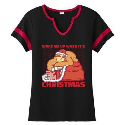 Wake Me Up When It's Christmas Sleeping Sloth Ladies Halftime Notch Neck Tee