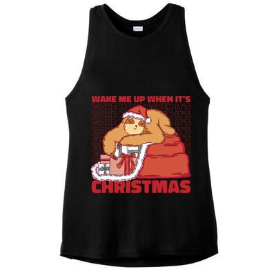 Wake Me Up When It's Christmas Sleeping Sloth Ladies PosiCharge Tri-Blend Wicking Tank