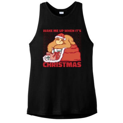 Wake Me Up When It's Christmas Sleeping Sloth Ladies PosiCharge Tri-Blend Wicking Tank