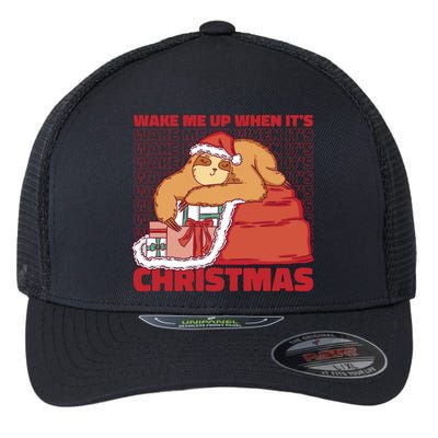 Wake Me Up When It's Christmas Sleeping Sloth Flexfit Unipanel Trucker Cap