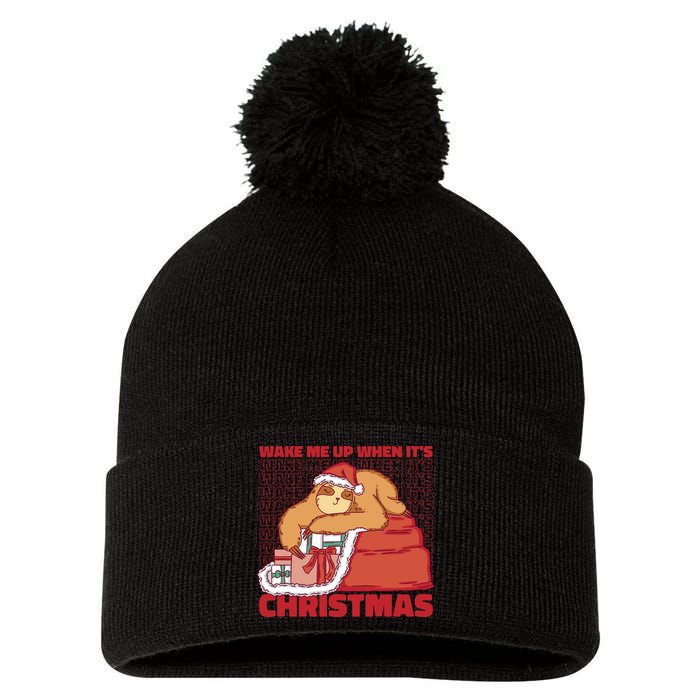 Wake Me Up When It's Christmas Sleeping Sloth Pom Pom 12in Knit Beanie